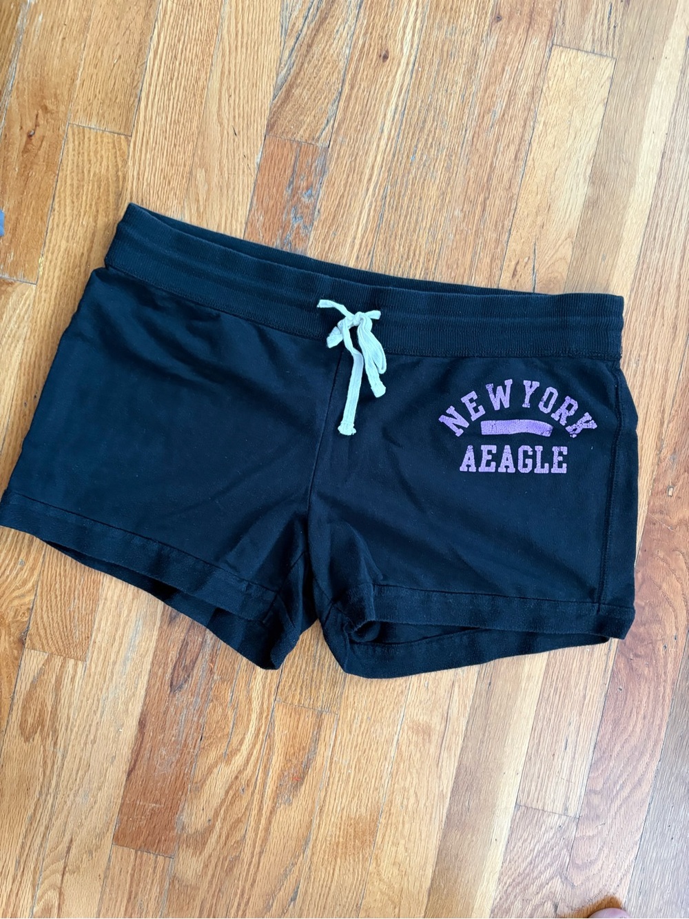American Eagle Outfitters Black Athletic Shorts with Pink 'New York' Logo